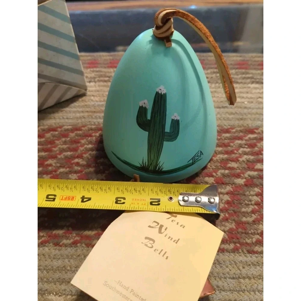 NWT Tesa Pottery Wind Bell/Chime-Hand Painted-Southwestern Cacti Brass Chime